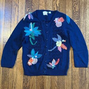 Anthropologie embroidered cardigan, EUC, Medium, Navy